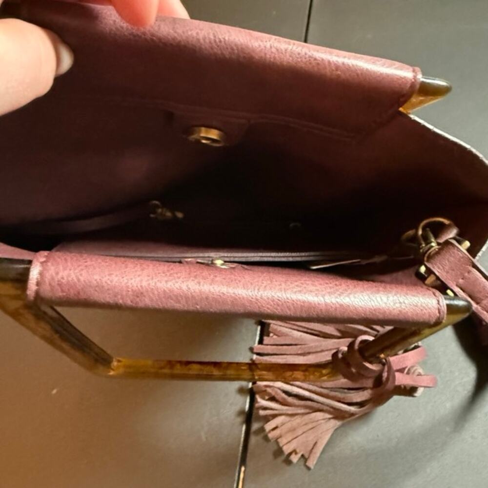 Anthropologie Wine Red Tassel Acrylic Handle Purse With Wallet Small Medium - Picture 4 of 15